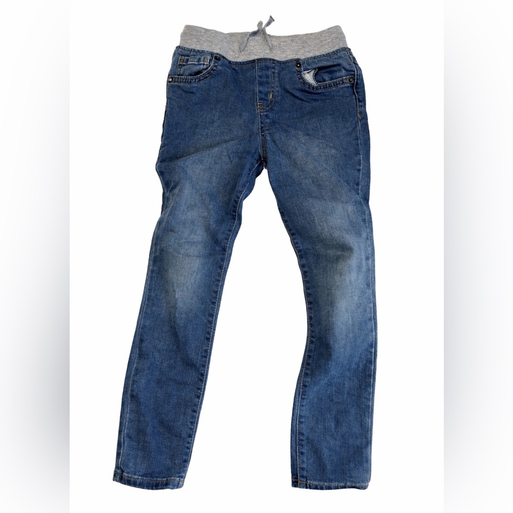 Cat & Jack Boys Blue Denim Jeans with Gray Elastic Waistband size 6